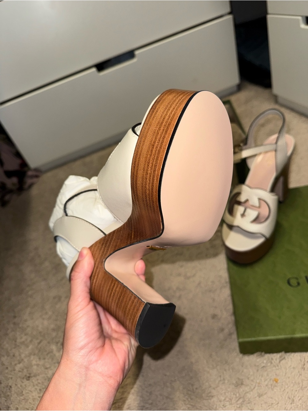 Gucci Cream Leather Interlocking G Platform Sandals - Picture 2 of 5